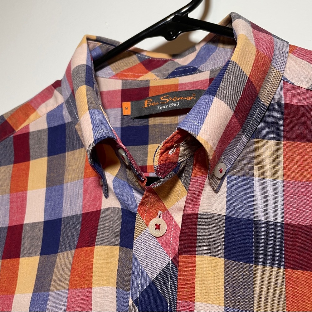 Ben Sherman size Medium - “Mod Fit”  Short Sleeve orange blue check